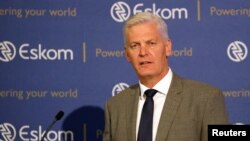 FILE:: Andre de Ruyter, Group Chief Executive of state-owned power utility Eskom speaks during a media briefing in Johannesburg. Taken January 31, 2020.