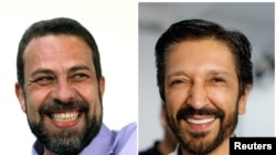 A combination picture shows Sao Paulo's mayoral candidates leftist Guilherme Boulos, left, and center-right incumbent mayor Ricardo Nunes react after voting at their polling stations during the municipal elections in Sao Paulo, Brazil October 6, 2024. 