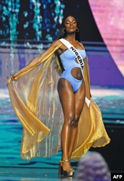 Miss Nigeria, Chidimma Adetshina, competes in the swimsuit section of the 73rd edition of the Miss Universe pageant in Mexico City on November 16, 2024.