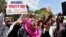 National Super Alliance (NASA) protesters shout slogans as they march to the IEBC, Independent Electoral and Boundaries Commission offices, in Mombasa, Kenya, Oct. 6, 2017. 