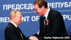 Predsednik Rusije Vladimir Putin i predsednik Srbije Aleksandar Vučić u zgradi Predsedništva Srbije 