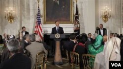 Presiden Barack Obama memberikan pidato saat menjadi tuan rumah berbuka bersama (iftar) bagi tokoh muslim AS di Gedung Putih tahun lalu.