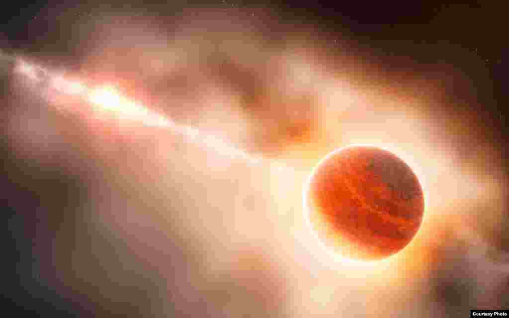 This artist&rsquo;s impression shows the formation of a planet in the ring of dust and gas around the young star HD 100546. (ESO/L. Cal&ccedil;ada)