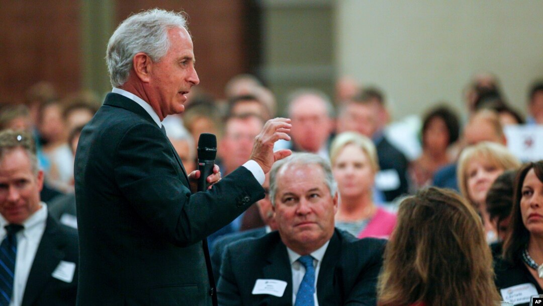 U.S. Sen. Bob Corker, R-Tenn., speaks to the Chamber of Commerce in Knoxville, Tenn., Aug. 16, 2017.