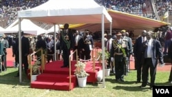 President Mugabe seen at the National Sports Stadium in Harare on Monday.