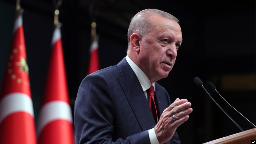 FILE - Turkish President Recep Tayyip Erdogan speaks after a Cabinet meeting, in Ankara, Turkey, Oct. 11, 2021.