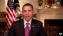 US President Barack Obama delivers his weekly address, Feb. 12, 2011