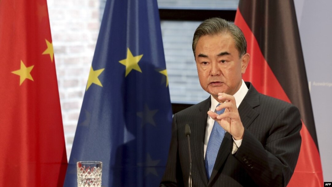 中國外長王毅在德國柏林對媒體講話。（2020年9月1日）