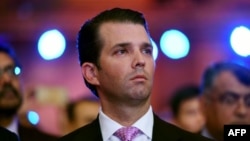 FILE - Executive Vice President of The Trump organization, Donald Trump Jr., looks on during the Global Business Summit in New Delhi, Feb. 23, 2018.