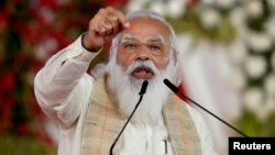 ফাইল ছবি: ভারতের প্রধানমন্ত্রী নরেন্দ্র মোদি ভারতের স্বাধীনতার ৭৫তম বার্ষিকী উদযাপনে একটি সমাবেশে বক্তব্য রাখেন। ১২ মার্চ ২০২১।