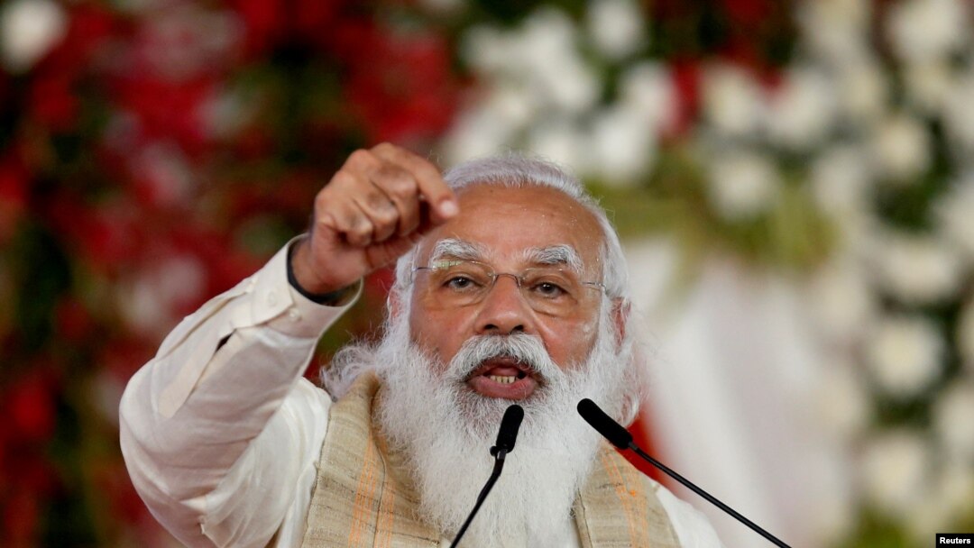 Perdana Menteri India Narendra Modi berpidato di Ahmedabad, India, 12 Maret 2021. (Foto: Reuters)