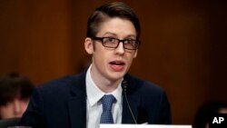 Ethan Lindenberger testifies during a Senate Committee on Health, Education, Labor, and Pensions hearing on Capitol Hill in Washington, March 5, 2019, to examine vaccines, focusing on preventable disease outbreaks. 