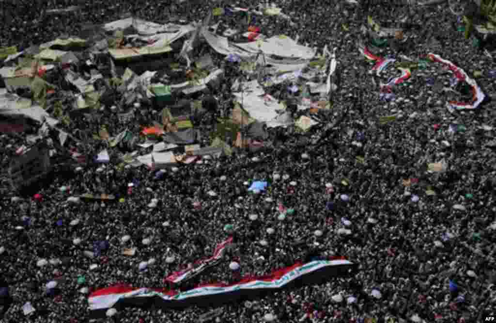 Egyptian protesters gather during a demonstration after Friday prayers in Tahrir Square, Cairo, where many have set up protest tent camps in the main city square, Friday July 29, 2011. Egyptians rallied in Cairo's central Tahrir Square on Friday seeking 