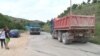 Kosovo, Stanisor, villagers protesting the truck routing through the village