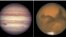 Jupiter, left, and Mars will appear to be very close in the sky on Aug. 14, 2023. (Really, though, they are 575 million kilometers apart.) (NASA via AP)
