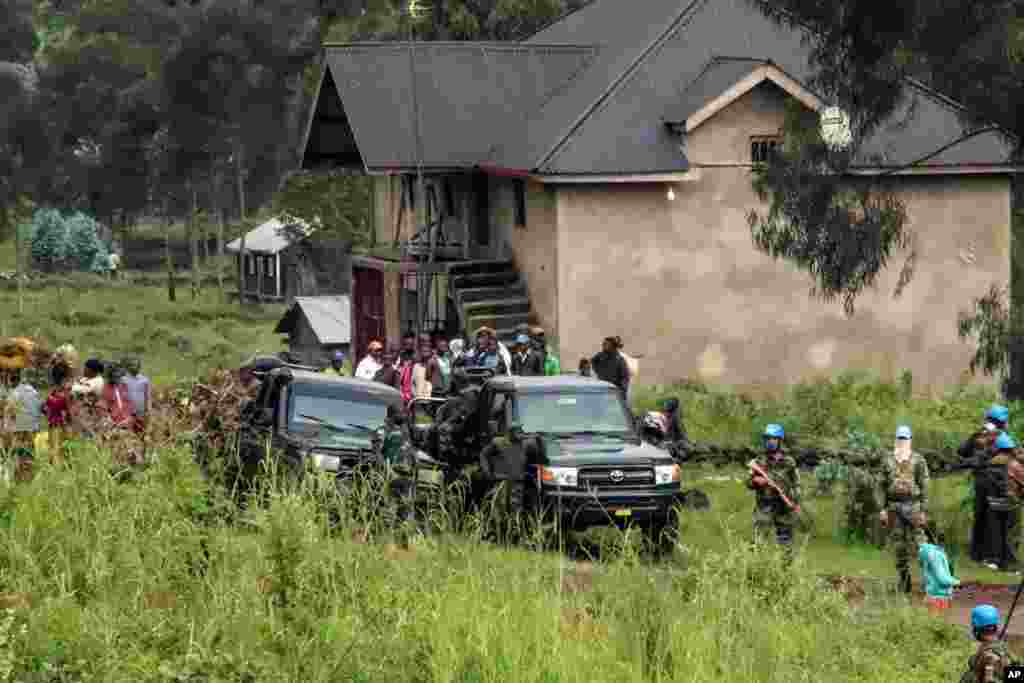United Nations peacekeepers guard the area near to where a U.N. convoy was attacked and the Italian ambassador to Congo killed, in Nyiragongo, North Kivu province, Congo.