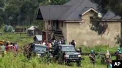 United Nations peacekeepers guard the area near to where a U.N. convoy was attacked and the Italian ambassador to Congo killed, in Nyiragongo, North Kivu province, Congo, Feb 22, 2021.