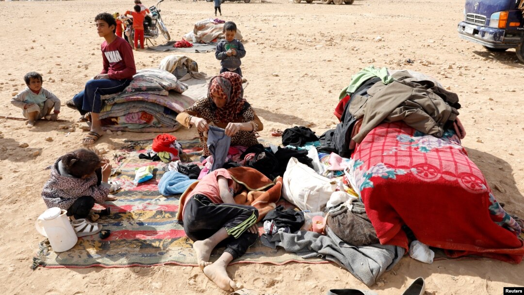 People displaced in fightings between the Syrian Democratic Forces and Islamic State militants are pictured at a refugee camp in Ain Issa, Syria, Oct. 14, 2017.