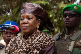 FILE - Interim President of the Central African Republic Catherine Samba-Panza gives a speech in Bangui, Feb. 1, 2014.