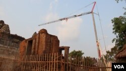 Parts of Phnom Bakheng temple in Cambodia’s Siem Reap province are under construction as part of the conservation project.