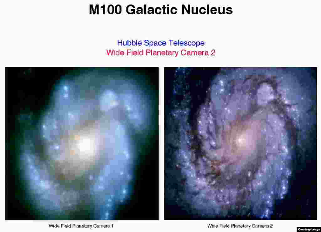 Almost immediately after the Hubble Space Telescope was launched in 1990, Hubble scientists saw fuzzy images (left), which were corrected (right) with new instruments by shuttle astronauts three years later. (NASA)