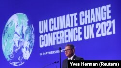 Rais wa COP26, Alok Sharma, wakati wa ufunguzi wa mkutano mkuu wa Umoja wa Mataifa kuhusu mazingira mjini Glasgow, Scotland. 