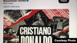 Manchester United and Juventus have reached an agreement for the transfer of Cristiano Ronaldo. (Screen Shot/Twitter/Manchester United Twitter)