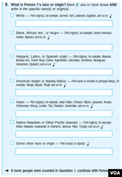 A sample combined race and ethnicity question, tested by the U.S. Census in 2010. (Image courtesy U.S. Census Bureau)