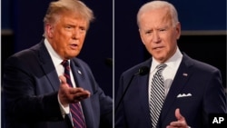 Tổng thống Donald Trump, và cựu Phó Tổng thống Joe Biden tại cuộc tranh luận đầu tiên ở Cleveland, Ohio, ngày 29/9/2020.