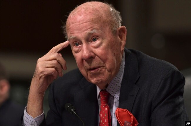 Ex secretario de Estado George Shultz en testimonio ante el Comité de Servicios Armados del Senado de EE.UU. Enero 25 de 2018.