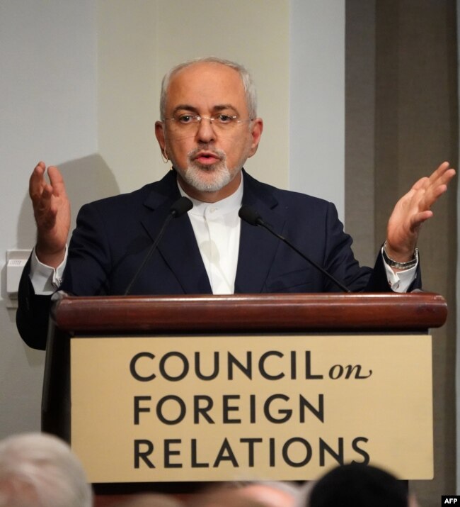 Iranian Foreign Affairs Minister Mohammad Zarif speaks at the Council on Foreign Relations in New York, April 23, 2018.
