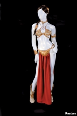 The Princess Leia slave costume worn by actress Carrie Fisher in "Star Wars Episode VI: Return of the Jedi" is shown in this handout photo released to Reuters, Sept. 16, 2015.