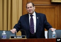 FILE - House Judiciary Committee ranking member Rep. Jerrold Nadler, D-N.Y., arrives for a House Judiciary hearing on Capitol Hill in Washington, Dec. 7, 2017, on oversight of the Federal Bureau of Investigation.