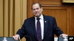 FILE - House Judiciary Committee ranking member Rep. Jerrold Nadler, D-N.Y., arrives for a House Judiciary hearing on Capitol Hill in Washington, Dec. 7, 2017, on oversight of the Federal Bureau of Investigation.