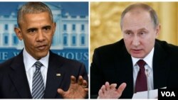 President AS Barack Obama (kiri) di Gedung Putih, dan Presiden Rusia Vladimir Putin di Moskow.