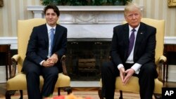 President Donald Trump meets with Canadian Prime Minister Justin Trudeau in the Oval Office of the White House in Washington, Feb. 13, 2017. 