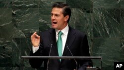 President Enrique Peña Nieto, of Mexico, addresses the 69th session of the United Nations General Assembly, at U.N. headquarters, Sept. 24, 2014.