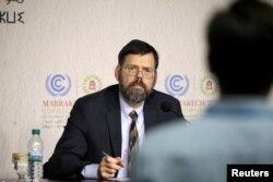 FILE - Jonathan Pershing, deputy U.S. climate change envoy, speaks at the U.N. World Climate Change Conference 2016 (COP22) in Marrakech, Morocco, Nov. 14, 2016.