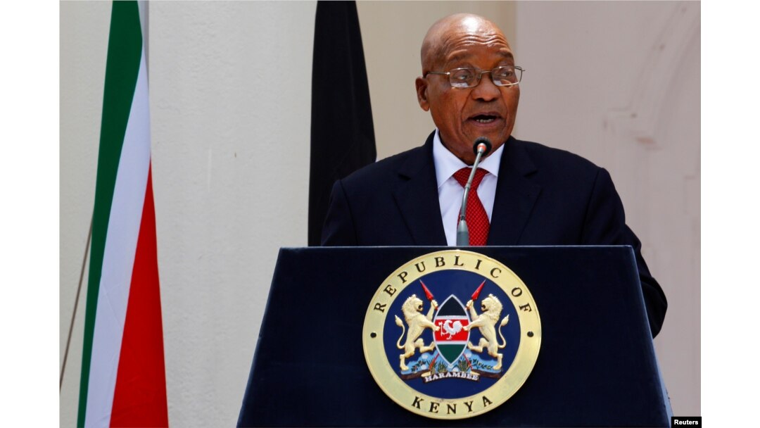 South African president Jacob Zuma said his government will continue to subsidize university costs for the poorest students. He spoke at a joint news conference with Kenyan president Uhuru Kenyatta, in Nairobi, Kenya, October 11, 2016.