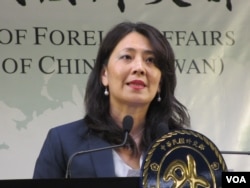 台湾外交部发言人欧江安2019年7月25日在例行记者会上讲话。 （美国之音张永泰拍摄）