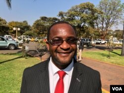 Douglas Mwonzora, secretary general for the Movement for Democratic Change Alliance, says his party has gathered enough material to confirm that President Emmerson Mnangagwa has actually not won the July 30 general election and that his announced victory will not go unchallenged, in Harare, Zimbabwe, Aug. 7, 2018. (C. Mavhunga/VOA)