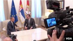 Predsednik Evropskog saveta Donald Tusk i predsednik Srbije Aleksandar Vučić na sastanku u Beogradu