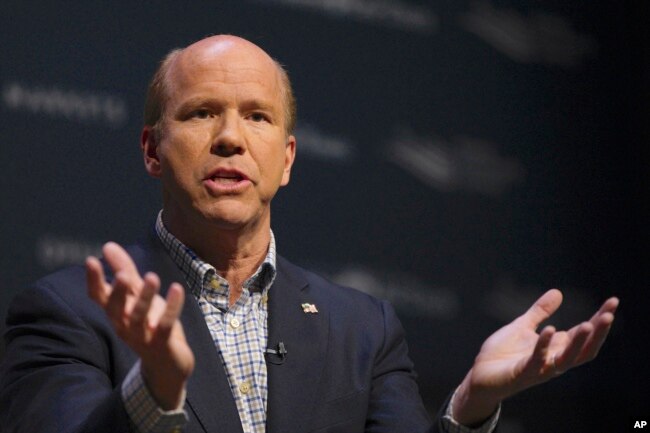 Democratic presidential candidate and former Rep. John Delaney, D-Md., speaks at the Heartland Forum held on the campus of Buena Vista University in Storm Lake, Iowa, March 30, 2019.