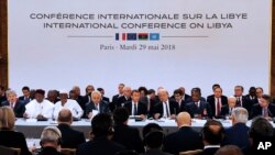 French President Emmanuel Macron holds an International Conference on Libya at the Elysee Palace in Paris, May 29, 2018. 