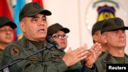 Venezuela's Defense Minister Vladimir Padrino Lopez attends a news conference in Caracas, Venezuela, Feb. 19, 2019. 