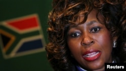 FILE - Makhosi Khoza gestures during an interview with Reuters in Johannesburg, South Africa, July 18,2017. 