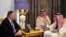 US Secretary of State Mike Pompeo, left, meets with Saudi King Salman, right, at the Royal Court in Riyadh, Saudi Arabia, Feb. 20, 2020.