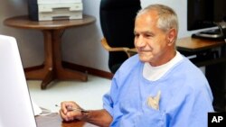 FILE - In this image provided by the California Department of Corrections and Rehabilitation, Sirhan Sirhan arrives for a parole hearing, Aug. 27, 2021, in San Diego. Sirhan fatally shot U.S. Sen. Robert F. Kennedy in 1968.