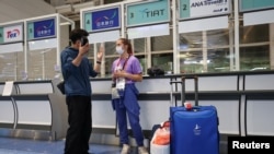 Belarusian athlete Krystsina Tsimanouskaya is seen at Haneda international airport in Tokyo, Japan, Aug. 1, 2021. 