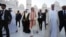 Indian Prime Minister Narendra Modi, center, visits the Sheikh Zayed Grand Mosque during the first day of his two-day visit to the UAE, in Abu Dhabi, United Arab Emirates, Aug. 16, 2015. 